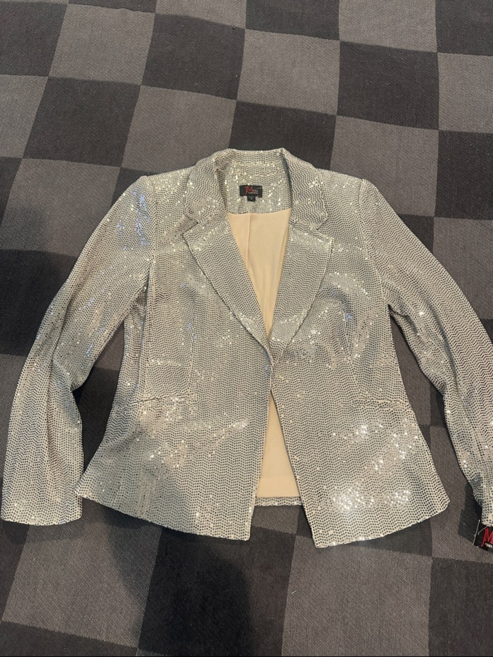 JM Studio Silver Sequin Notch-Lapel Blazer